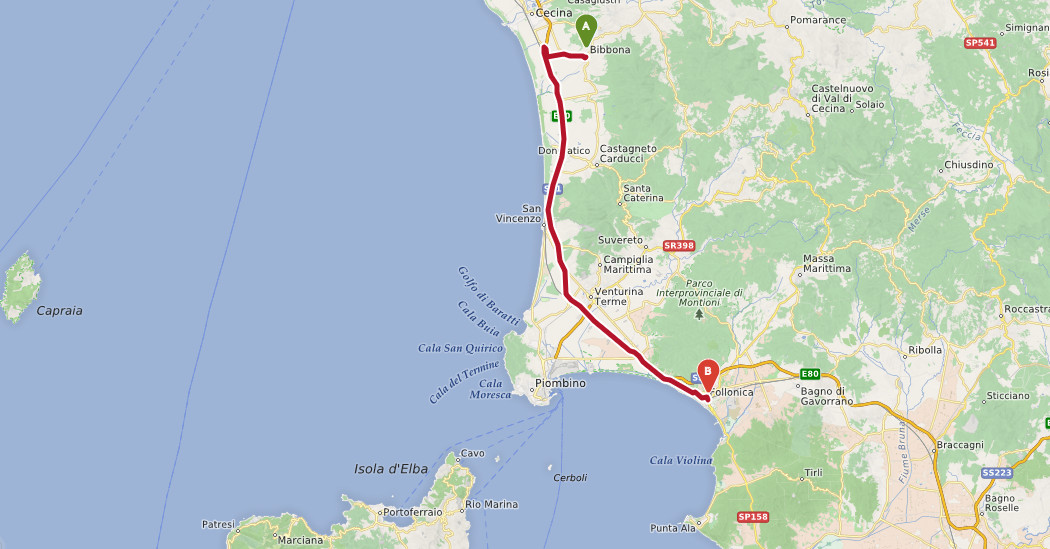 bibbona follonica strand route