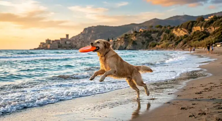 Hund am Strand in der Toskana