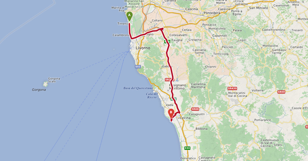 Ruta de la playa de Livorno Cecina